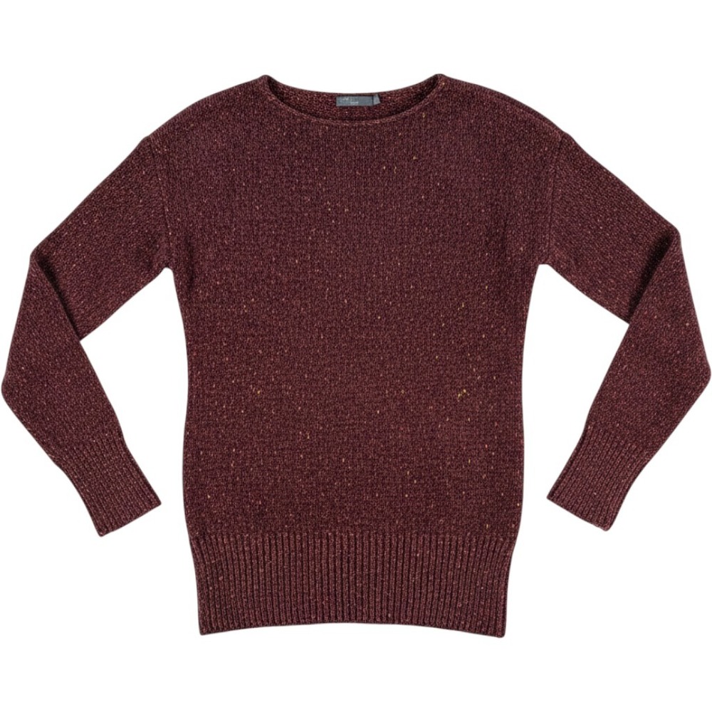 Prana‎ Chenille Sweater Confetti Knit Boat Neck Burgundy Wine Medium Womens